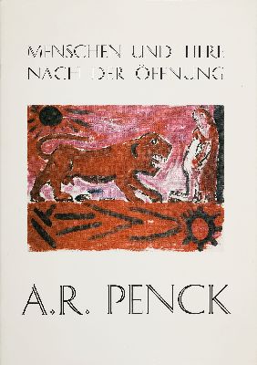 A.R. Penck, 1939-2017, Postkarte mit Gefälligkeitssignatur, dazu: "Menschen und Tiere nach der Öffnung", Postkarte ca.15x11 cm, 30x20