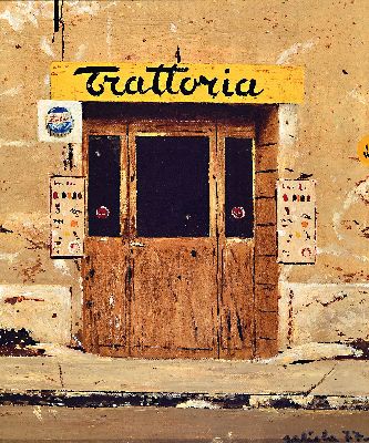 Antonio Saliola, geb. 1939 Italien, "Trattoria", 1977, Öl/Lwd, 30x25 cm, Rahmen 40x36 cm