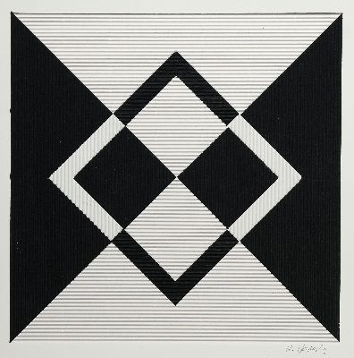 Hajo Heinecke, geb. 1948 Hamburg, Collage aus Karton, stereoskopische Komposition in schwarz und weiß, handsigniert, 40x32 cm