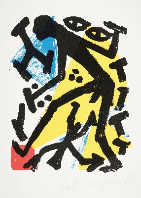 A.R. Penck, 1939 Dresden-2017 Zürich, Farbserigraphie, Figuren Komposition, BAT (Bona Tirer), handsigniert, Blatt 70x50 cm, ungerahmt