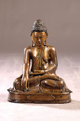 Großer Buddha, Burma, 20. Jh., emaillierte Augen,Messingbronze, H. ca. 34 cm
