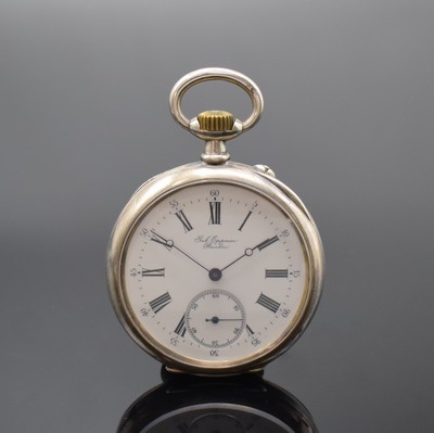 GEB. EPPNER BERLIN / LONGINES offene Herrentaschenuhr in 800er Silber, Schweiz/Deutschland um 1890, guill. Geh. dell., grav. Monogramm m. Krone, ...