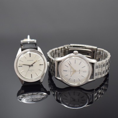 2 ETERNA Herrenarmbanduhren Kontiki und Kontiki 10, Schweiz 1950/60er Jahre, beide Edelstahl m. verschr. Böden, 1 x Automatik, Zifferblatt rest., ...