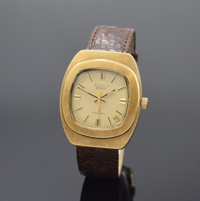 ETERNA Herrenarmbanduhr Serie Sonic in GG 750/000, Schweiz um 1972, Boden und Glasrand aufgedr., Zentralsek., gold. Zifferbl. m. aufgel. Indizes, ...