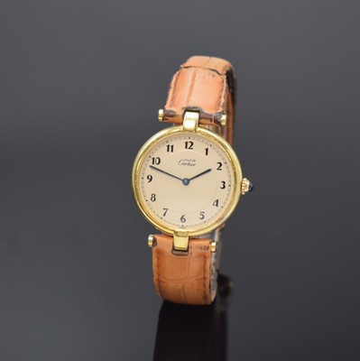 CARTIER Vermeil Damenarmbanduhr Referenz 1861, Schweiz um 1990, quarz, verg. 925er Silbergeh. inkl. Lederband (zu ern.) mit orig. Faltschl., Boden ...