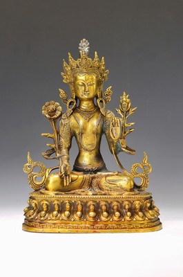 Grüne Tara, Nepal, um 1950, Bronze, Nothelferin, H. ca. 21 cm