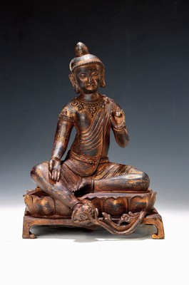 Bronzefigur, China, 21. Jh., Lotusthron sitzend, wohl Tara, H. 26 cm