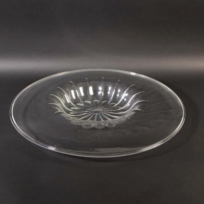 Große runde Schale, Capellin Venini Murano, farbloses mundgeblasenes Glas, gem. Soffiato, gewölbter Rand, H. ca. 6cm, D. ca. 55cm