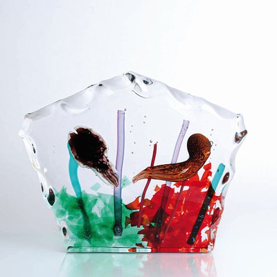Glasskulptur von Martino Signoretto, Murano, Aquariumsblock mit Kalamar und Oktopus, ca. 26x32x5.5cm