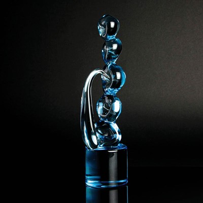 Glasskulptur, Ermanno Nason für Cenedese, Murano, hellblau getöntes Glas, übereinander gestapelte Kugeln, H. 32 cm