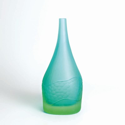 Vase, Flavio Poli für Seguso, Murano, hellgrünes Glas mit petrolfarbenem Innenüberfang, geschliffen von Rossetto, so auch am Boden signiert, H. ...