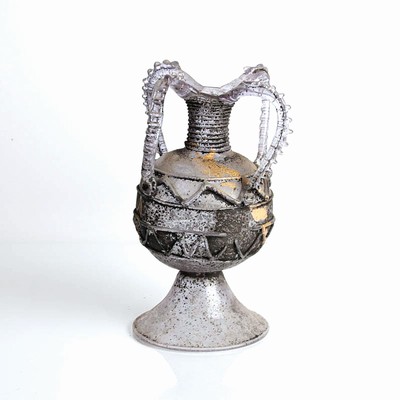 Antikisierende Vetro a Scavo-Vase, Ermanno Nason für Cenedese, Murano, bläuliches Glas,graue Patina mit Goldauflage in Vetro a Scavo -Technik, H. ...