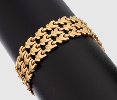 18 kt Gold Armband, RoseG 750/000, ital. Atelierarbeit, Glieder z.T. strukt., L. ca. 19.5 cm B. ca. 2 cm, Kastenschloss mit Sicherheitsacht, ca. ...