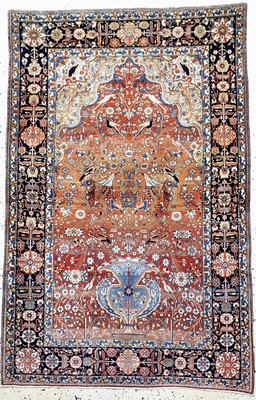 Keschan"Mohtescham"fein antik, Persien, um 1900, Korkwolle auf Baumwolle, ca. 200 x 133 cm, EHZ: 2-3(fachkundig gereinigt).