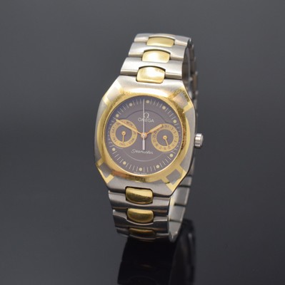 OMEGA Seamaster Polaris Armbanduhr in Titan/Gold Referenz 396.1000, Schweiz um 1990, quarz, Krone verschr., Boden aufgedr., intarsierte Lünette ...
