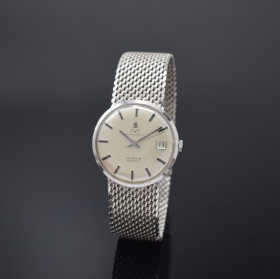 CWP Armbanduhr in WG 585/000, Schweiz um 1965, Automatik, Boden aufgedr., silb. Zifferbl. m. Indizes, Datum b. 6, Kal. ETA 2472, 25 St., D. ca. 34 ...
