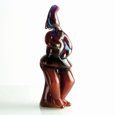Glasfigur Pulcinella, Cenedese, Murano, Unikat, Überfangglas in braun und blau, Pulcinella aus der Commedia dell'arte, H. 22 cm