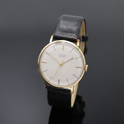 JUNGHANS Meister Armbanduhr in GG 585/000, Deutschland um 1960, Handaufzug, Boden u. Glasrand aufgedr., silb. Zifferbl., gold. Ind. u. Zeiger, verg. ...