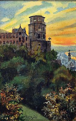 Karl Stauss, 1887 Heidelberg-1964 Würzburg, Blick auf das Heidelberger SChloß, Aquarell auf Papier, mittig unten sign., ca. 22x14cm, u.Gl., R. ca. ...