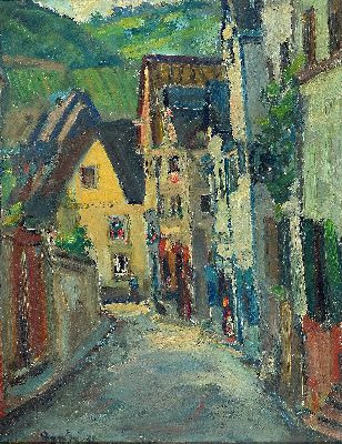Arthur Alexander Bante, 1887 Düsseldorf-1951, Alte Gasse in Treis Mosel, Öl/Malkarton, links unten sign. und dat. 32, ca. 50x40cm, R. ca. 55x45cm