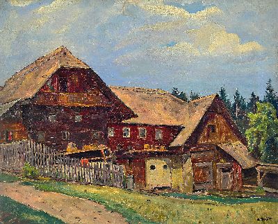 Gustav Schütt, 1890 Wien-1968, Bauernhof in Kärnten, Öl/Lwd, rechts unten sign., ca. 55x68cm, Studium an der Akademie Wien, Werke in versch. ...
