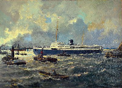 Jurrien Marius Beek, 1879 Arnhem-1965 Den Haag, Im Hafen von Rotterdam, Öl/Lwd, links unten sign., ca.50x70cm