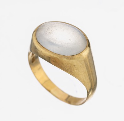 14 kt Gold Mondstein-Ring, GG 585/000, ovaler Mondstein-Cabochon (l. abgetragen), RW 57, ca. 5.8 g