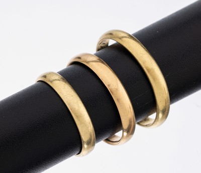 Konvolut 3 14 kt Gold Freundschaft-/Ehe-Ringe, GG 585/000, 1 x RW 64, pers. Gravur, 1 X RW53, pers. Gravur, 1 x RW 58, ohne Gravur, ca. 8.8 g