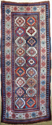 "Moghan"Kazak antik, Kaukasus, 19.Jhd, Wolle auf Wolle, ca. 330 x 140 cm, EHZ: 2, (fachkundig restauriert)