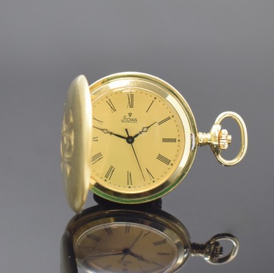 STOWA Frackuhr Savonette in GG 585/000, Schweiz um 1970, Handaufzug, Sprungdeckel m. Monogramm, rücks. aufgedr., gold. Zifferbl. m. röm. Zahlen u. ...