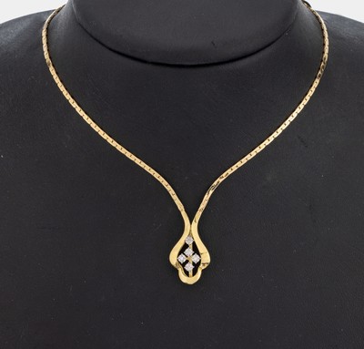 14 kt Gold Brillant-Collier, GG 585/000, 5 Brillanten zus. ca. 0.025 ct Weiß/p, ca. 8.3 g, L. ca. 44 cm, Kastenschloß mit Sicherheitsacht