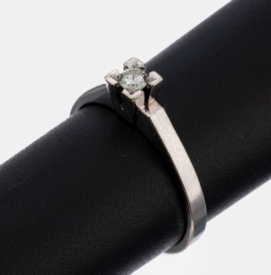 14 kt Gold Brillant-Ring, WG 585/000, Brillant ca. 0.10 ct Weiß/si, ca. 2.8 g, RW 55