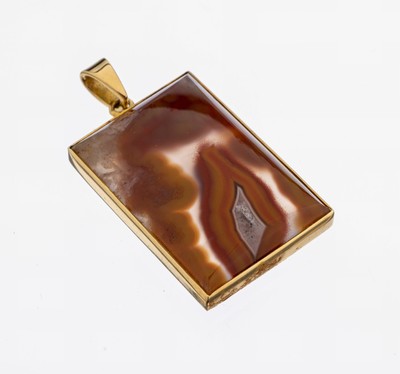 18 kt Gold Achat-Anhänger, GG 750/000, gewölbte Landschaftsachat-Einlage, Meistermarke unged., ca. 8.7 g, L. ca. 3.5 cm