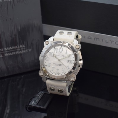 HAMILTON Armbanduhr Khaki Belowzero Referenz H785950, Automatik, Schweiz um 2015, Edelstahlgeh. inkl. orig. Kautschuk-/Lederband m. orig. Dornschl., ...