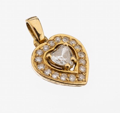 18 kt Gold Diamant-Anhänger "Herz", GG 750/000 gepr., mittig Diamantherz ca. 0.30 ct Weiß/si, 17 8/8-Diamanten zus. ca. 0.17 ct ...