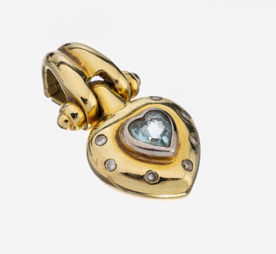 14 kt Gold Aquamarin-Brillant-Clipanhänger, "Herz", GG/WG 750/000, mittig facett. Aquamarin-Herz ca. 1.0 ct, 7 Brillanten zus. ca. 0.11 ...