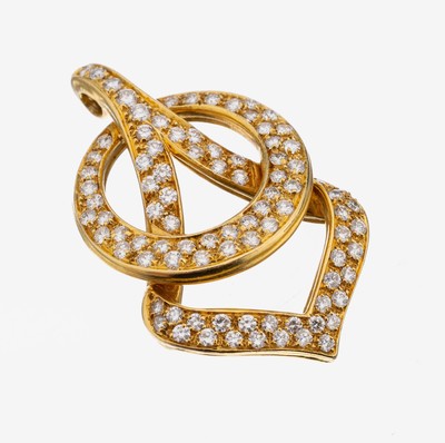 18 kt Gold Brillant-Anhänger, GG 750/000, außergewöhnliche Gestaltung, 91 Brillanten zus. ca. 1.82 ct feines Weiß/vs-si, ca. 4.2 x 2.7 cm, ca. ...