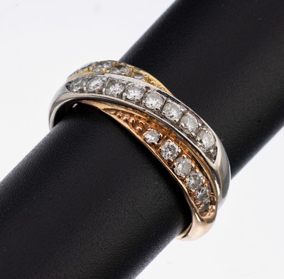 14 kt Gold Brillant-Ring, GG/WG/RG 585/000,19 Brillanten zus. ca. 0.58 ct Weiß/p, 1 Stein fehlt, ca. 7.2 g, RW 58