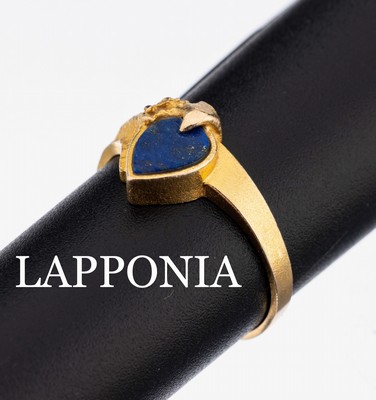 14 kt Gold LAPPONIA Lapislazuli-Ring, GG 585/000, Finland, 1978, typ. Lapponia Design, kl. tropfenf. Lapislazuli-Einlage, RW 53, ca. 2.1 g