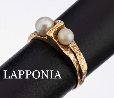 14 kt Gold LAPPONIA Zuchtperl-Ring, GG 585/000, Finland 1978, typ. Lapponia-Design, 2kl. Akoyazuchtperlen, RW 56, ca. 3.4 g
