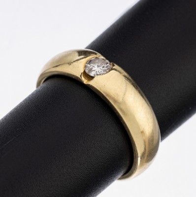 14 kt Gold Brillant-Ring, GG 585/000, Brillant ca. 0.20 ct Weiß/p, ca. 6.0 g, RW 55