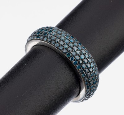 Diamant-Ring, Metall, 5-rhg. blau-grüne Diamanten (beh.) zus. ca. 1.0 ct, RW 57