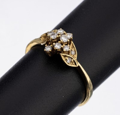14 kt Gold Diamant-Ring, GG 585/000, Aufbauin mehreren Ebene, 8 Brillanten und 4 8/8- Diamanten zus. ca. 0.23 ct Weiß/si, RW 58, ca. 2.4 g