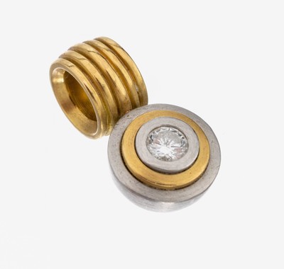 18 kt Gold und Platin Brillant-Anhänger, GG750/000 und Pt 950, schwere massive Verarbeitung, 1 Brillant ca. 0.20 ct Weiß/si, ca. 2 x 1.1 cm, ca. ...