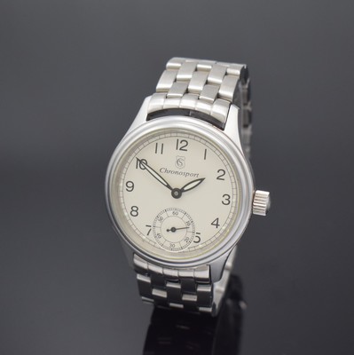 CHRONOSPORT Herrenarmbanduhr in Edelstahl, Schweiz um 2005, Handaufzug, Boden u. Krone verschr., Sinn Stahlband m. dopp. Faltschl., silb. Zifferbl. ...