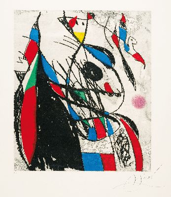 Joan Miro, 1893-1983, Farbradierung, handsigniert und num. 29/50, ca. 43.5x37cm, u.Gl., R. ca. 84x67cm