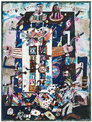 Bernd Kastenholz, geb. 1949 Speyer, Glückspielautomatenmüll, Gouache/Malkarton, signiert und dat. 75, betitelt, ca. 74x56cm, PP, u.Gl., R. ca. ...