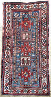 Antiker"Karachoph"Kazak, Kaukasus, 19.Jhd, Wolle auf Wolle, ca. 260 x 140 cm, EHZ: 3 (geflickte Trittfalte).
