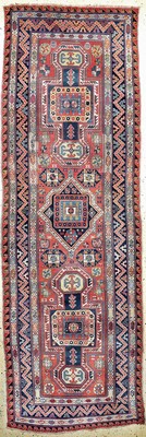Antiker"Shahsawan", Kaukasus, 19.Jhd, Wolle auf Wolle, ca. 350 x 115 cm, EHZ: 2-3, (restauriert)