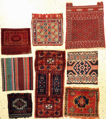 Konvolut 8 Taschenfronten, Persien & Türkei, Anfang 20.Jhd, Wolle auf Wolle, ca. 100 x 44 cm, EHZ: 2-3
